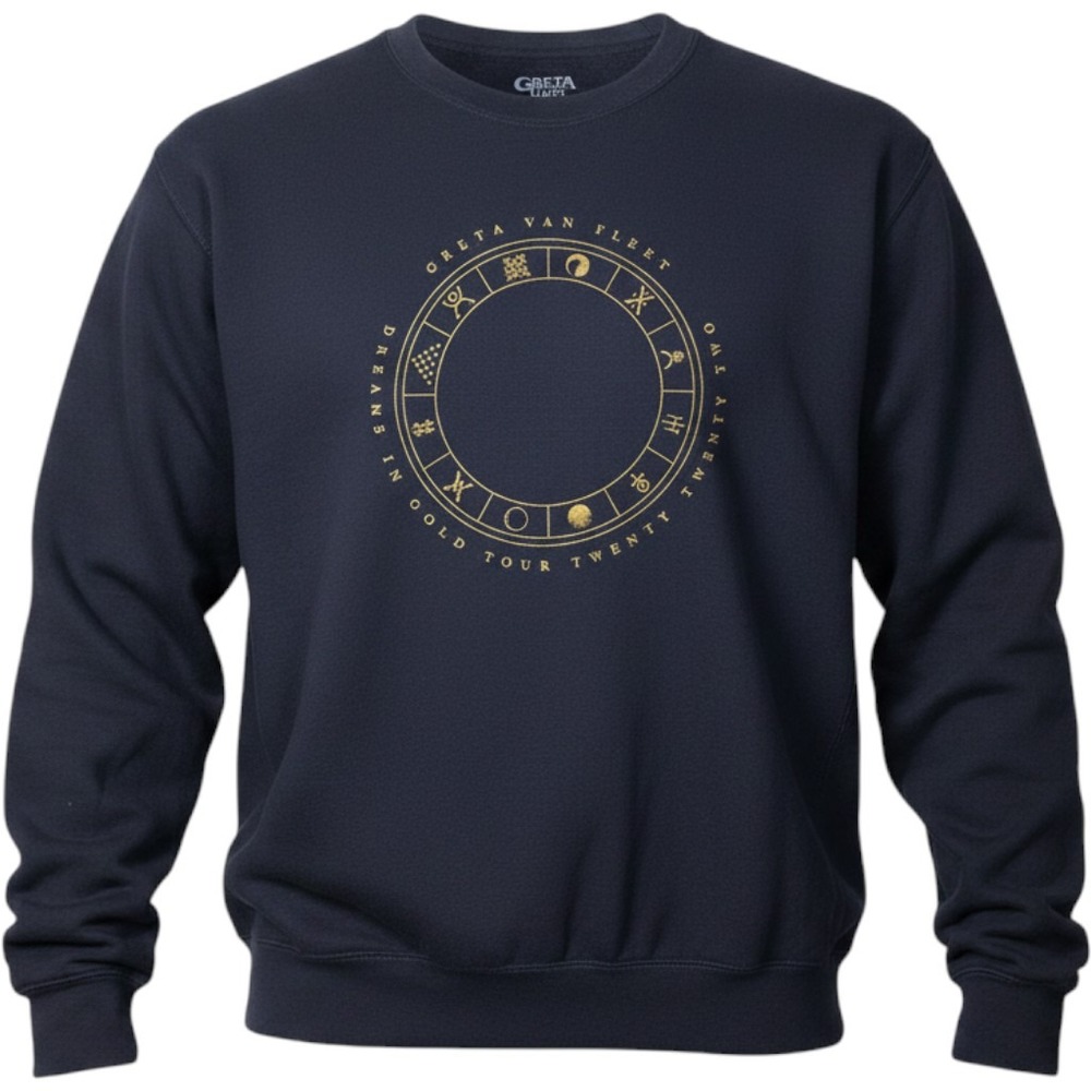 Greta Van Fleet Sweatshirt Dreams in Gold Band Tour 2022 Navy Crewneck Size XL